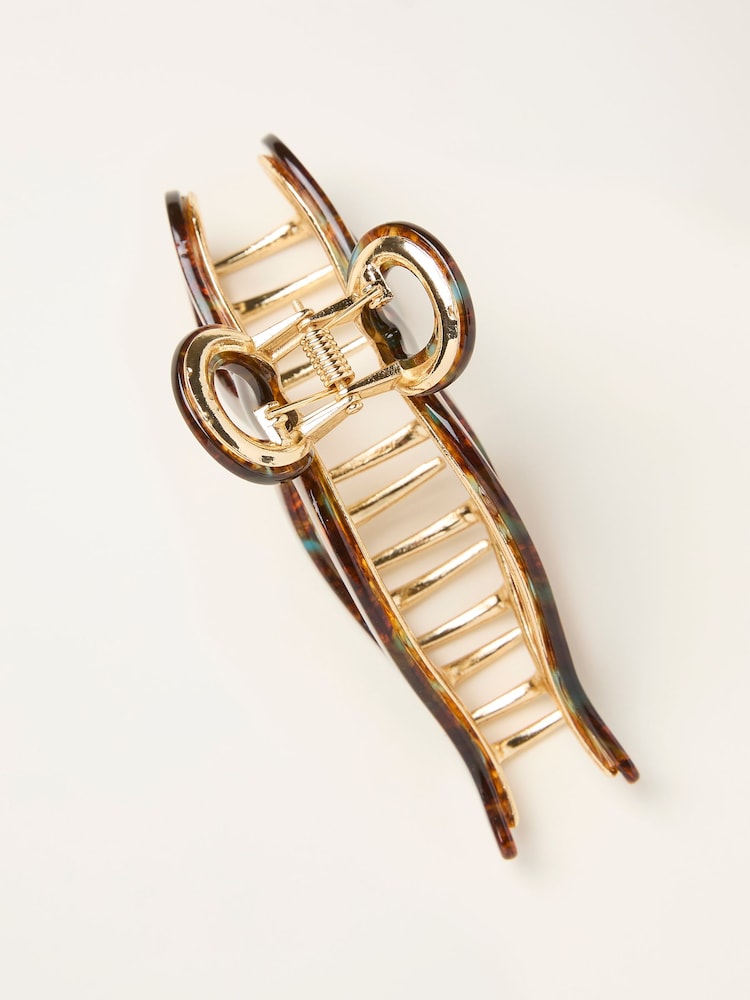 Fat Face Tortoiseshell Brown Resin Bow Claw Clip