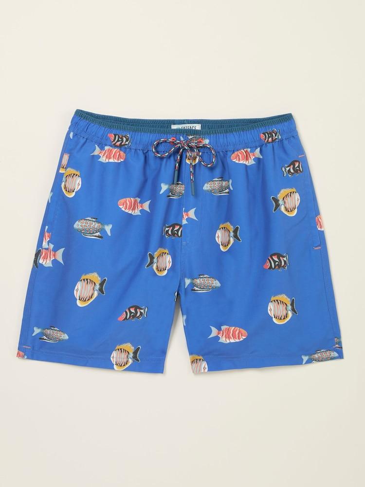 fat face Trevose Blue Fish Print Swim Shorts