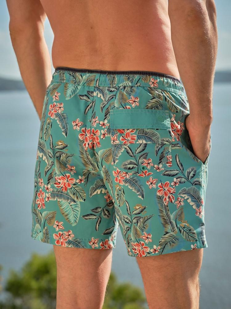 Fat Face Trevose Teal Blue Frog Print Swim Shorts