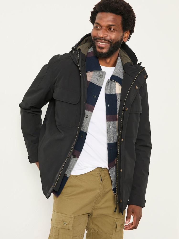 Fat Face Truro Black Hooded Waterproof Jacket