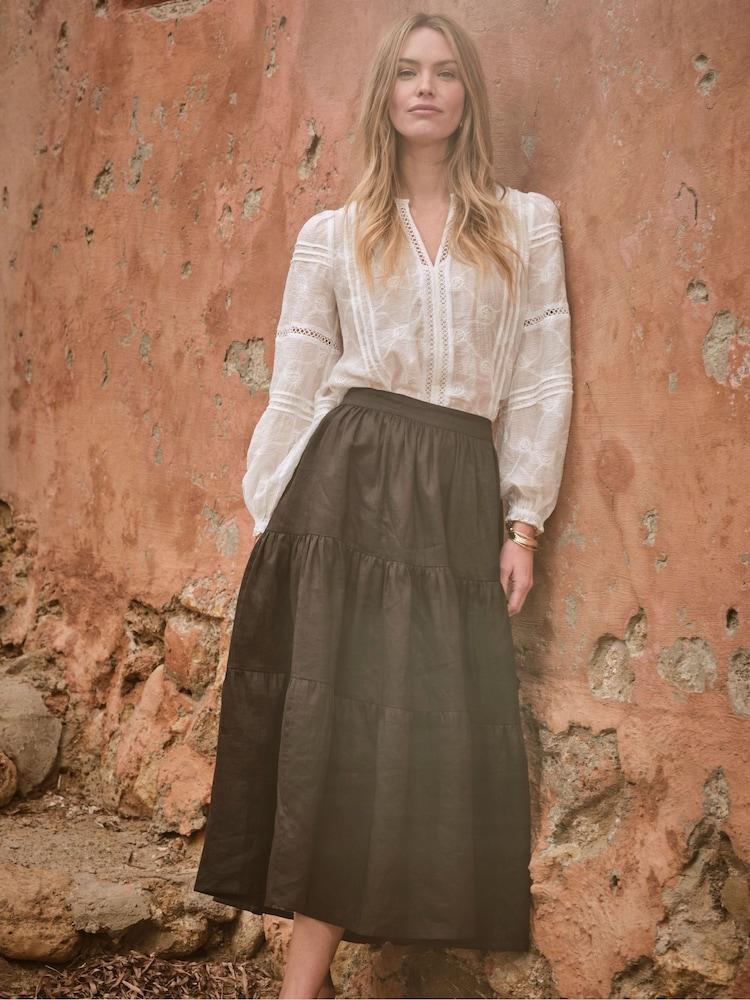 Fat Face Valerie Black Voluminous Skirt