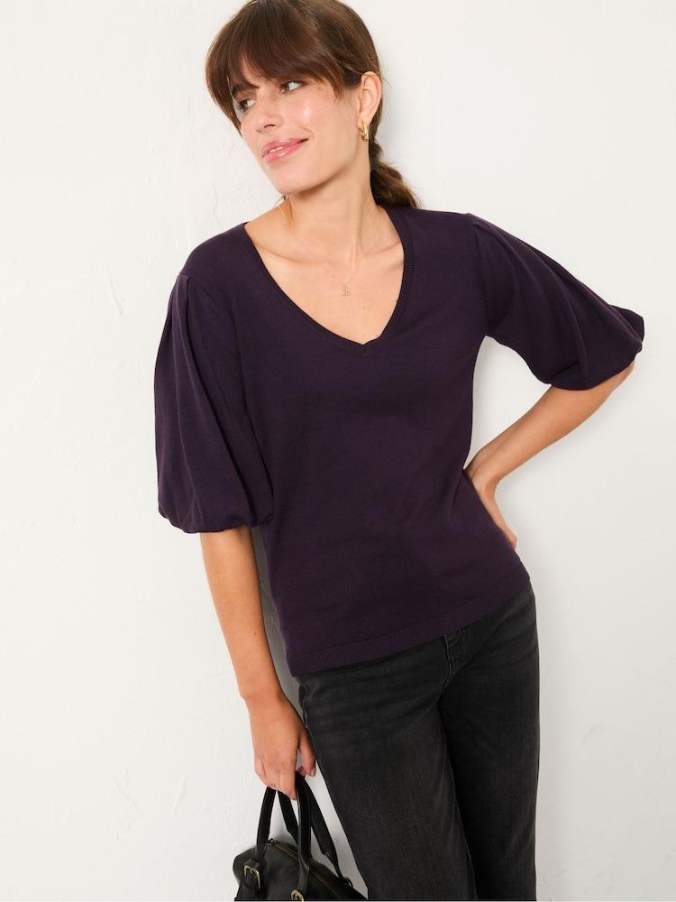 Fat Face Vienna Dark Purple Knitted Top