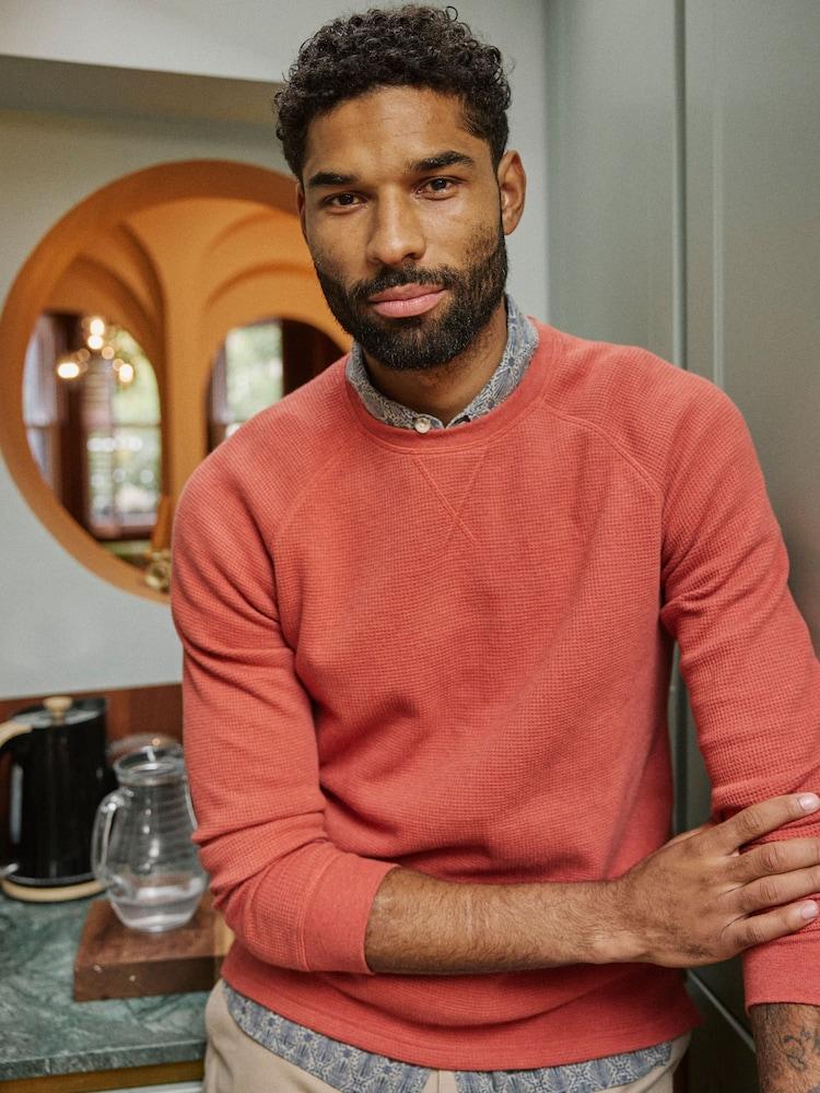 Fat Face Vintage Red Long-Sleeve Waffle Crew