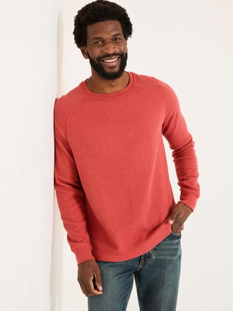 Fat Face Vintage Red Long-Sleeve Waffle Crew