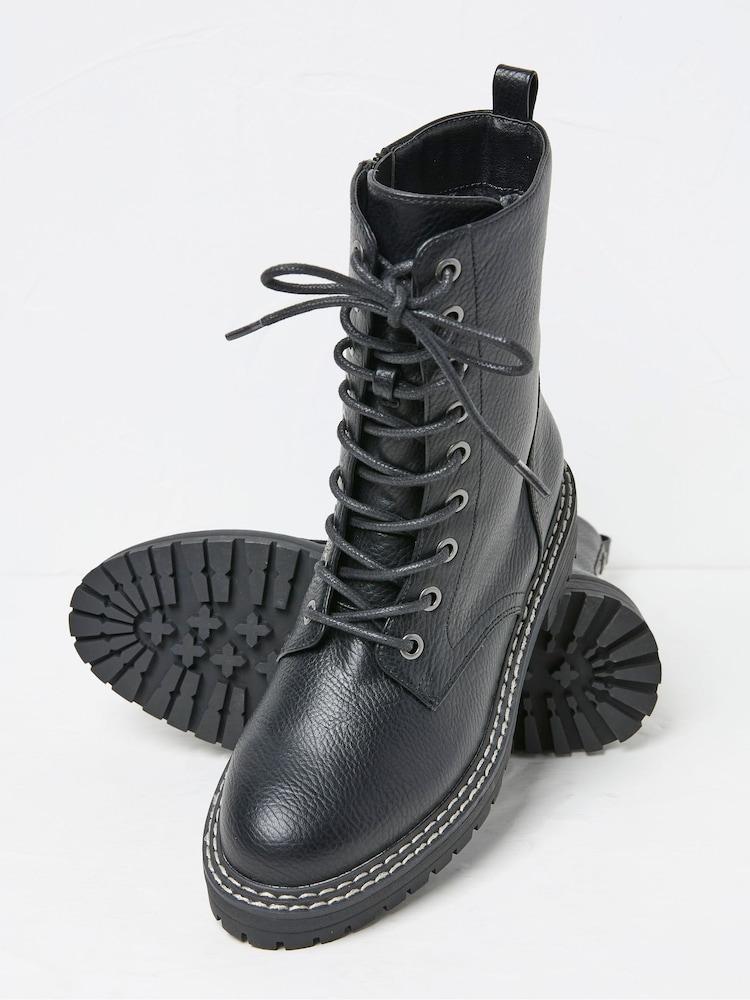 Fat Face Violet Black Chunky PU Boots