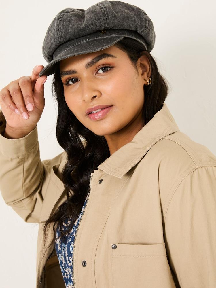 Fat Face Washed Black Baker Boy Hat