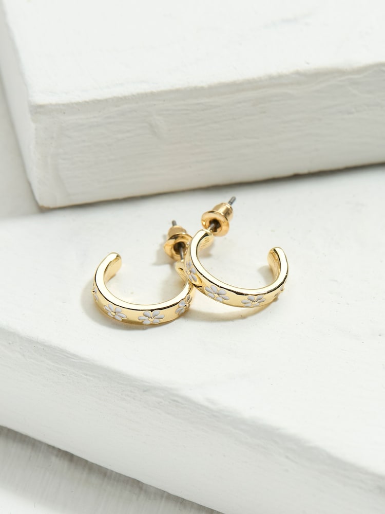Fat Face White Enamel Daisy Stud Earrings