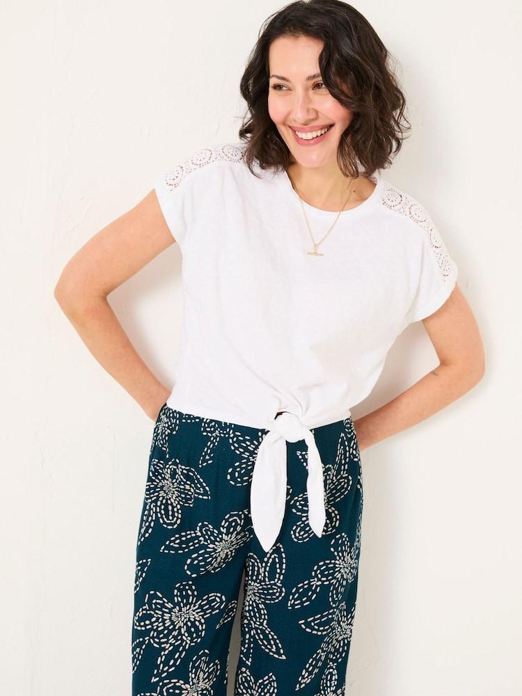 Fat Face White Lace Tie Front T Shirt