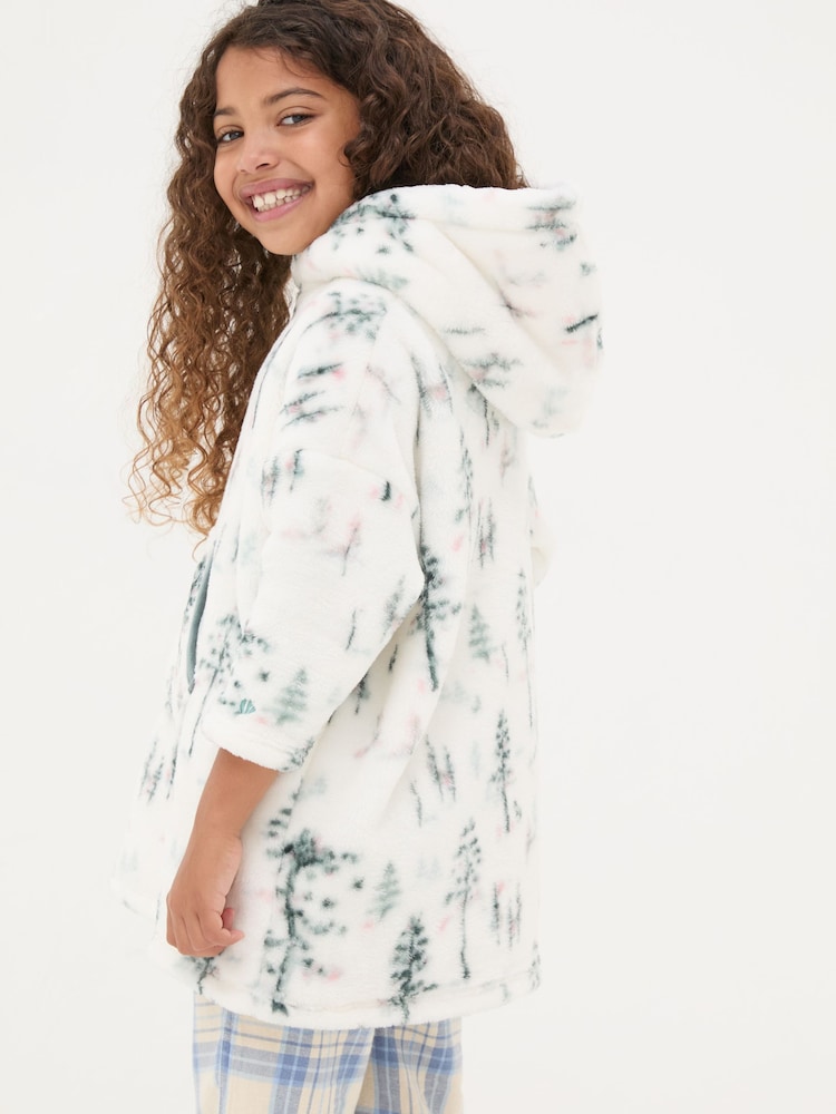 fat face White Oversized Printed Fleece Hoodie