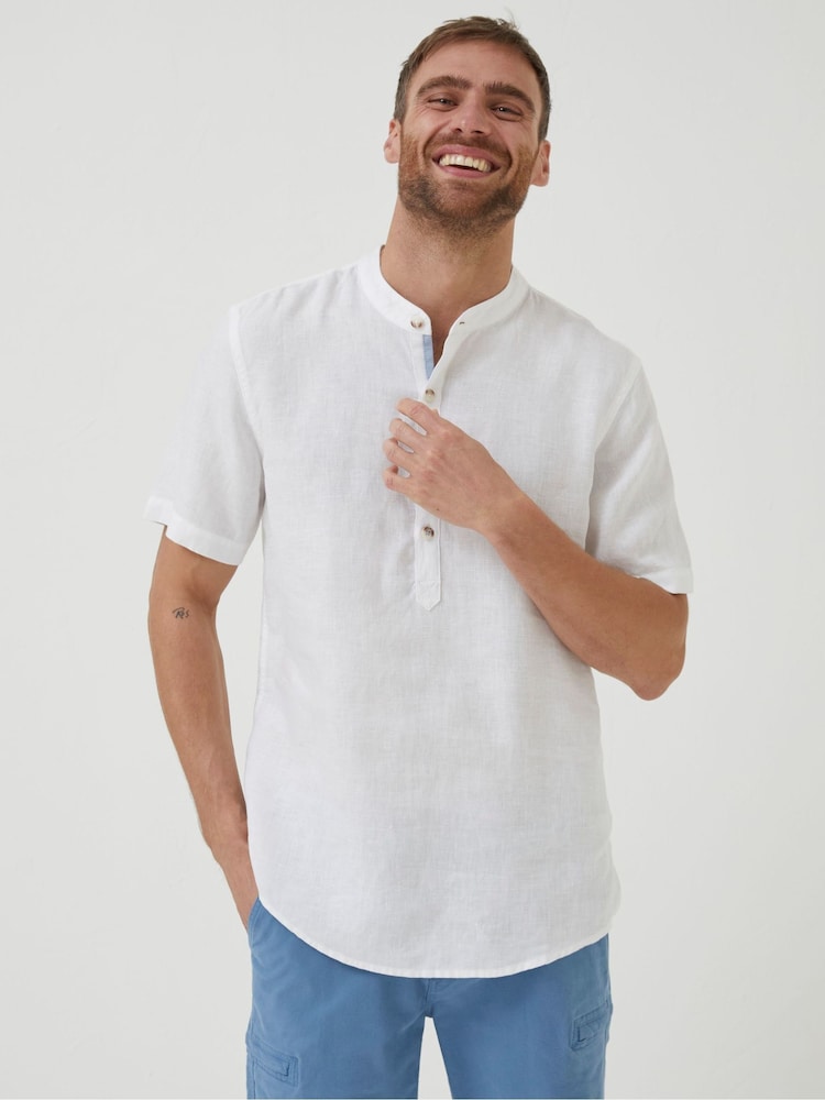 Fat Face White Pop Over Linen Shirt