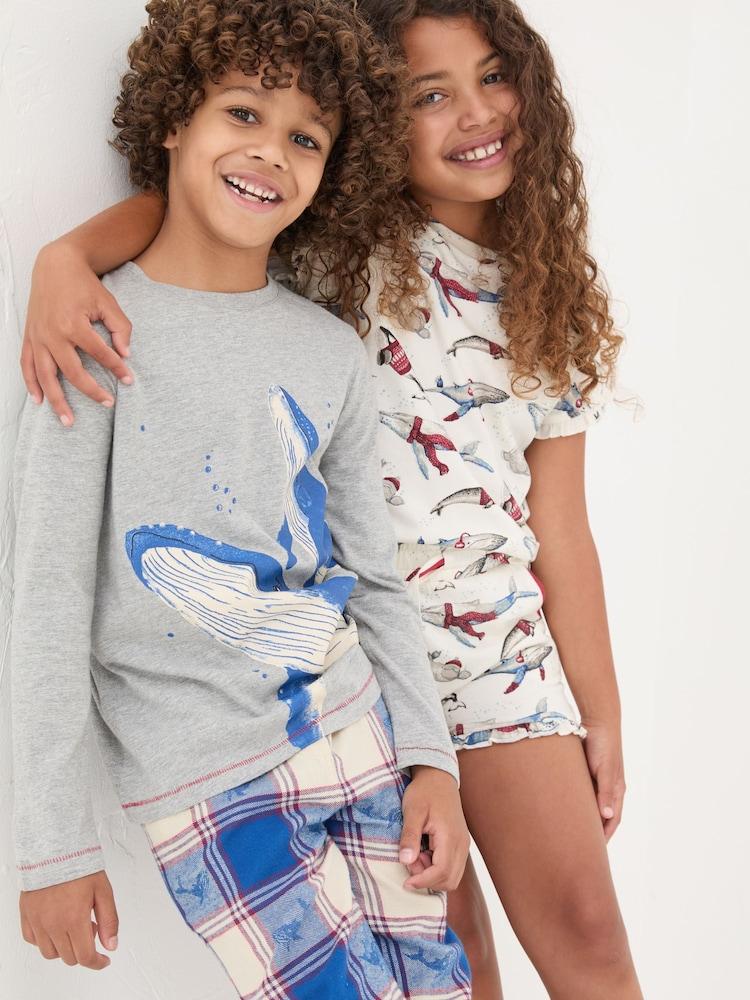Fat Face White Shelter Whale Pyjama Shorts Set