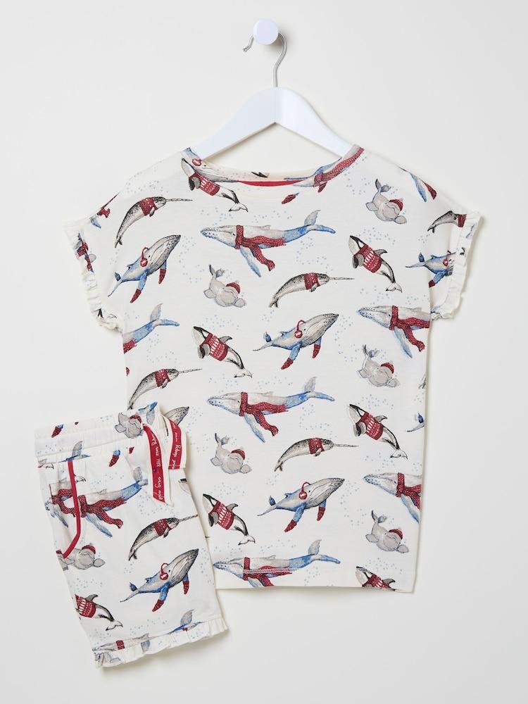 fat face White Shelter Whale Pyjama Shorts Set