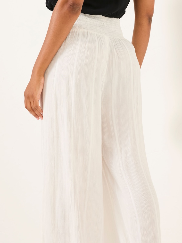Fat Face White Shirred Palazzo Wide Leg Trousers