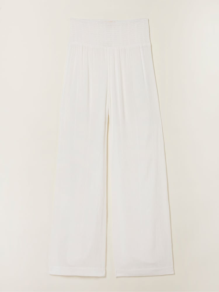fat face White Shirred Palazzo Wide Leg Trousers