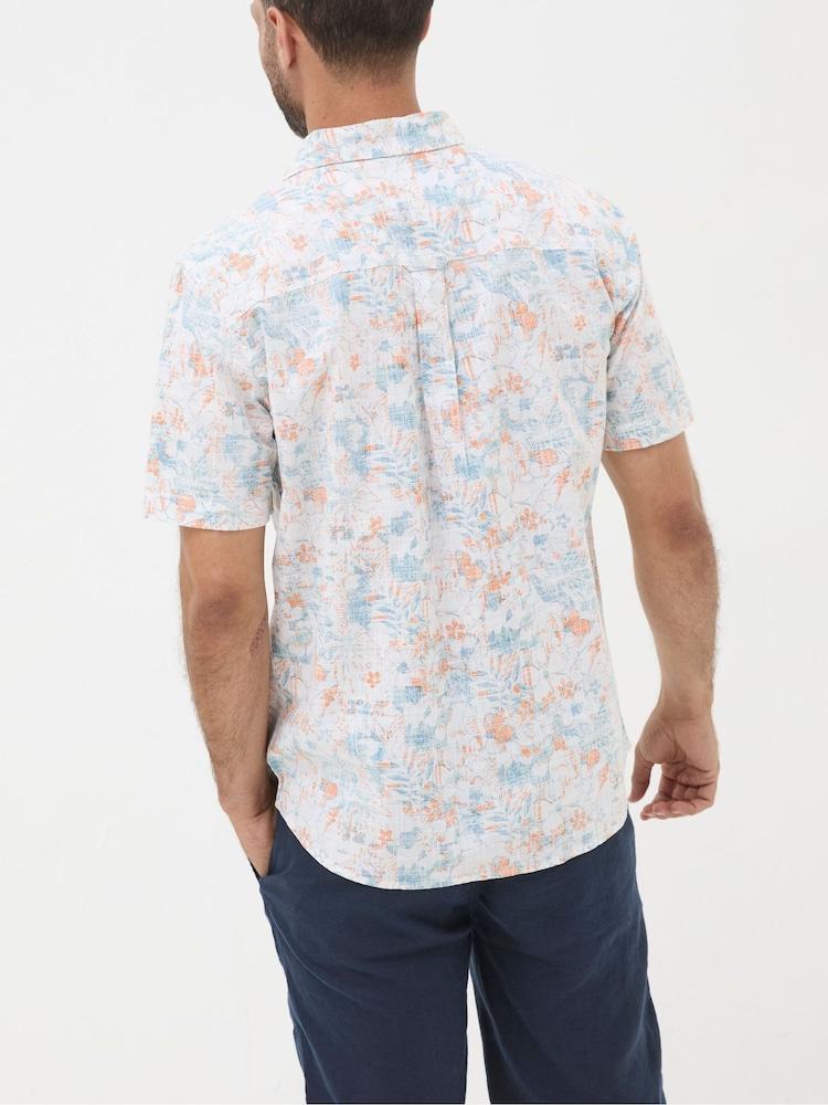 Fat Face White Sketchy Hibiscus Print Shirt