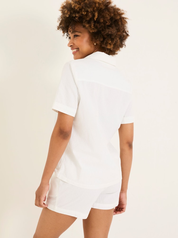 Fat Face White Textured Pyjama Shorts Set