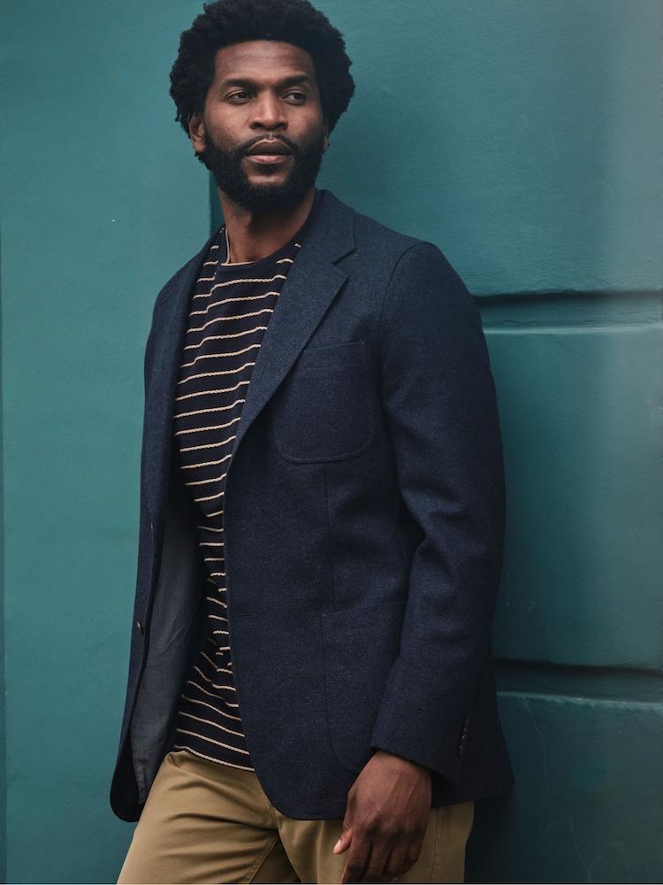 Fat Face Witley Navy Wool Mix Herringbone Blazer