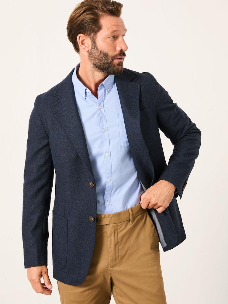 Fat Face Witley Navy Wool Mix Herringbone Blazer