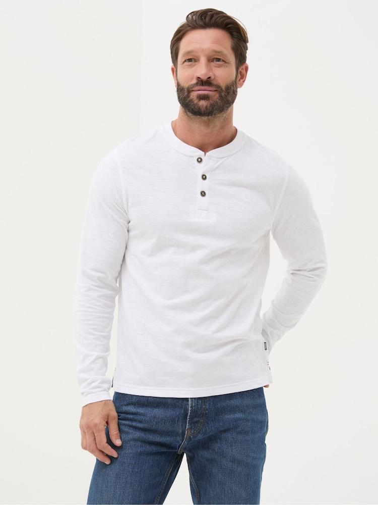 Fat Face Woodside White Long Sleeve Henley T Shirt