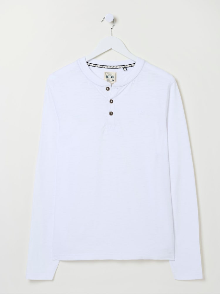 fat face Woodside White Long Sleeve Henley T Shirt