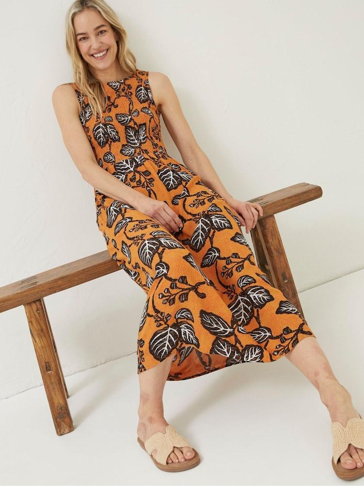 Fat Face Yellow Anna Vine Floral Midi Dress