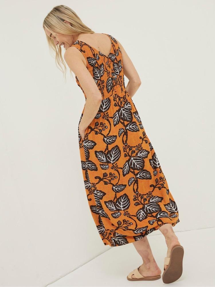 Fat Face Yellow Anna Vine Floral Midi Dress