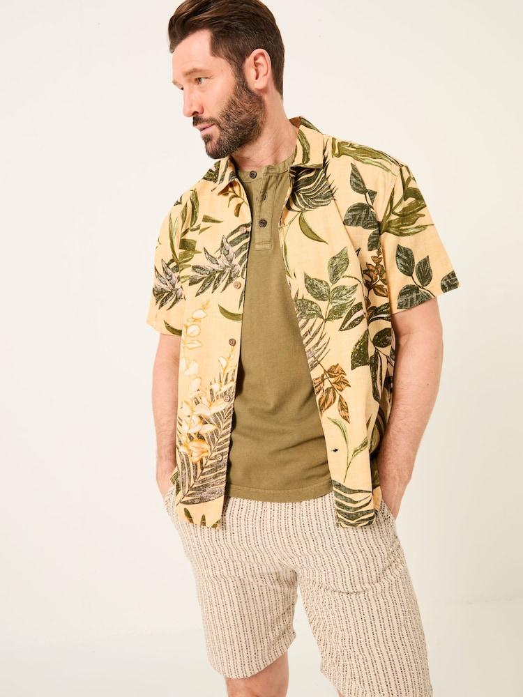 Fat Face Yellow Leaf Short Sleeve Shirt
