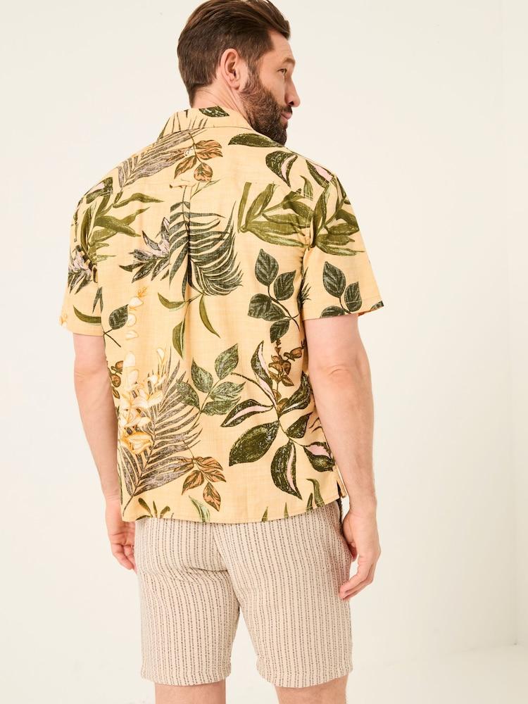 Fat Face Yellow Leaf Short Sleeve Shirt