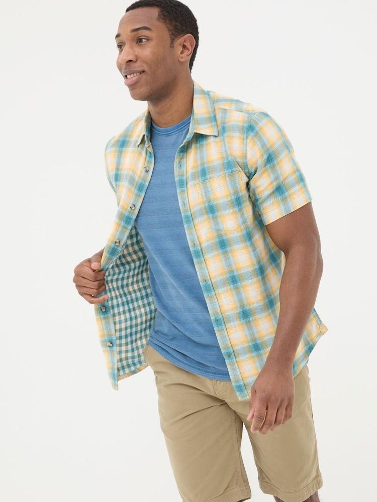 Fat Face Yellow Short Sleeve Chatley Check Shirt
