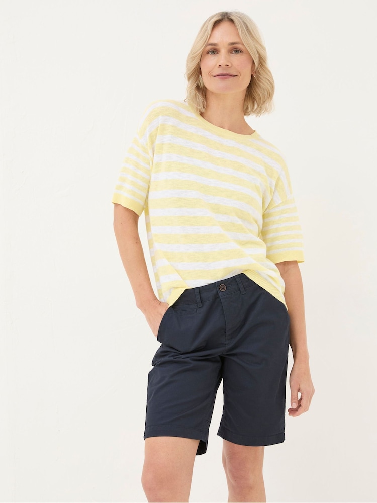 Fat Face Yellow Sorbet Linen Stripe Knit T-Shirt