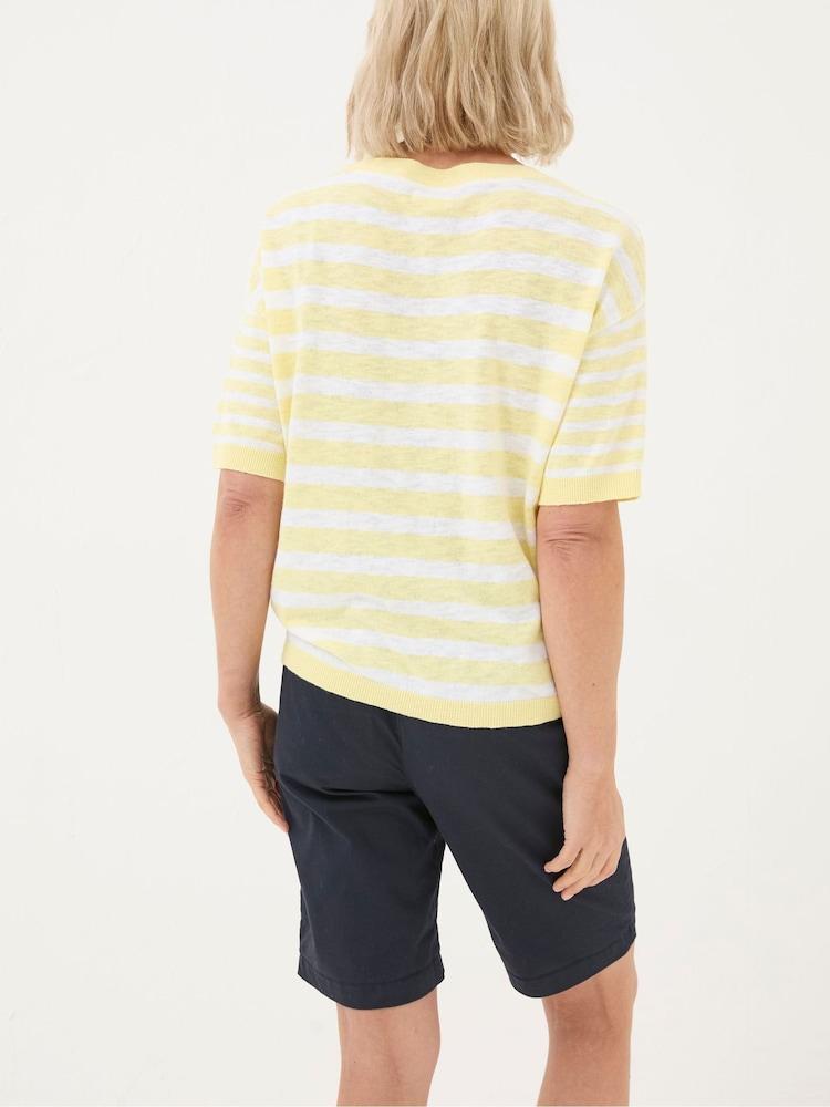 Fat Face Yellow Sorbet Linen Stripe Knit T-Shirt