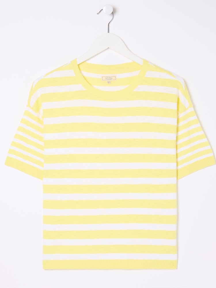 fat face Yellow Sorbet Linen Stripe Knit T-Shirt