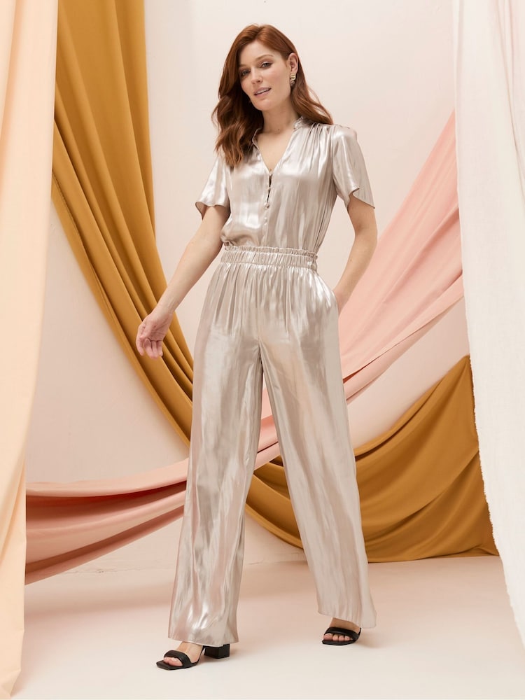 Fat Face Yvette Silver Wide Leg Trousers