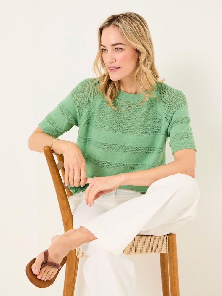 Fat Face Zandra Green Cotton Linen T Shirt