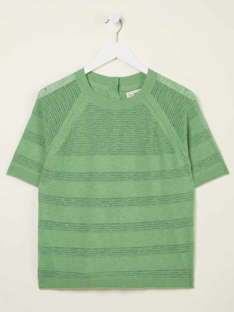 fat face Zandra Green Cotton Linen T Shirt