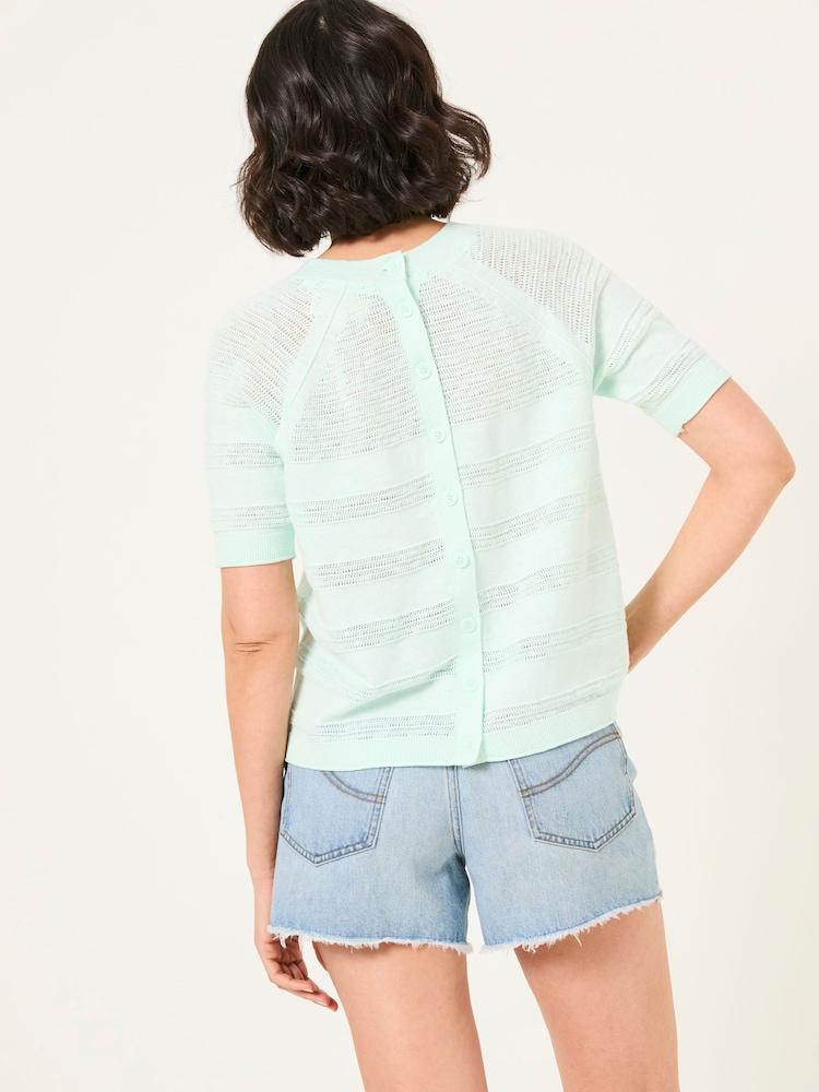 Fat Face Zandra Mint Green Cotton Linen T Shirt