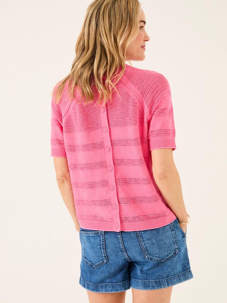 Fat Face Zandra Pink Cotton Linen T Shirt
