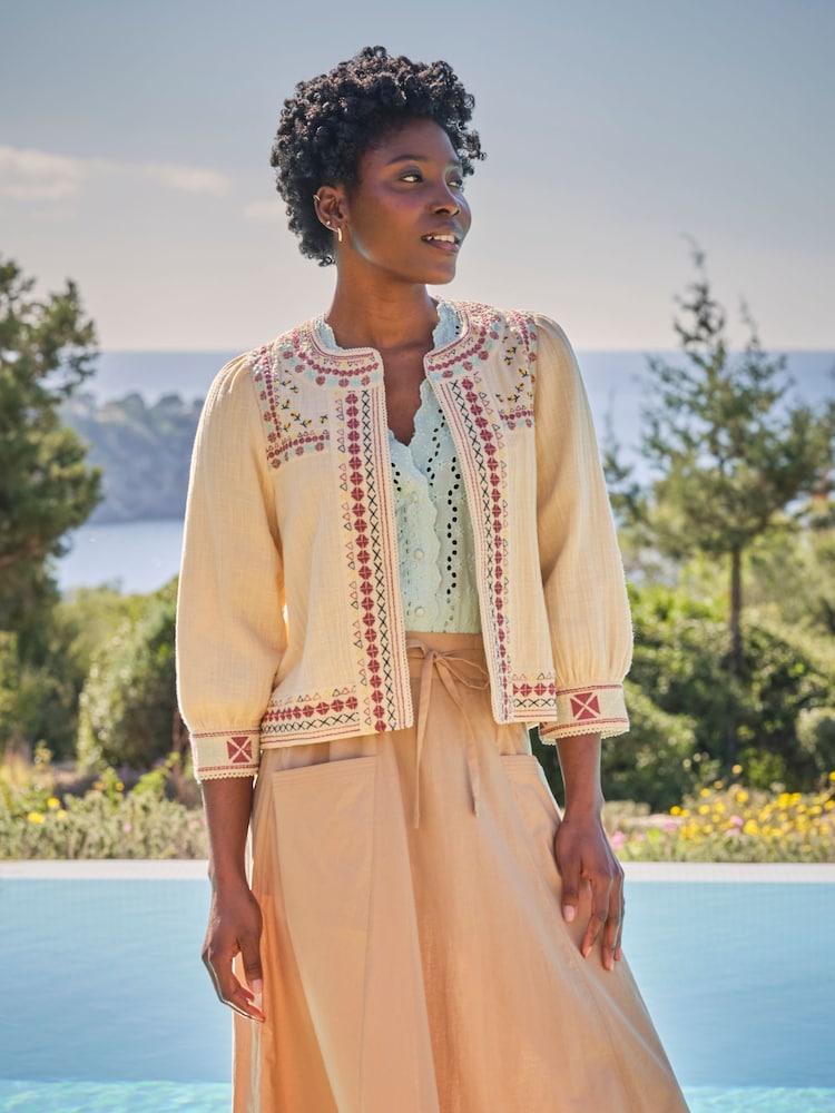 Fat Face Zoe Ivory Embroidered Jacket