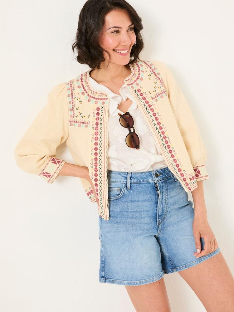 Fat Face Zoe Ivory Embroidered Jacket