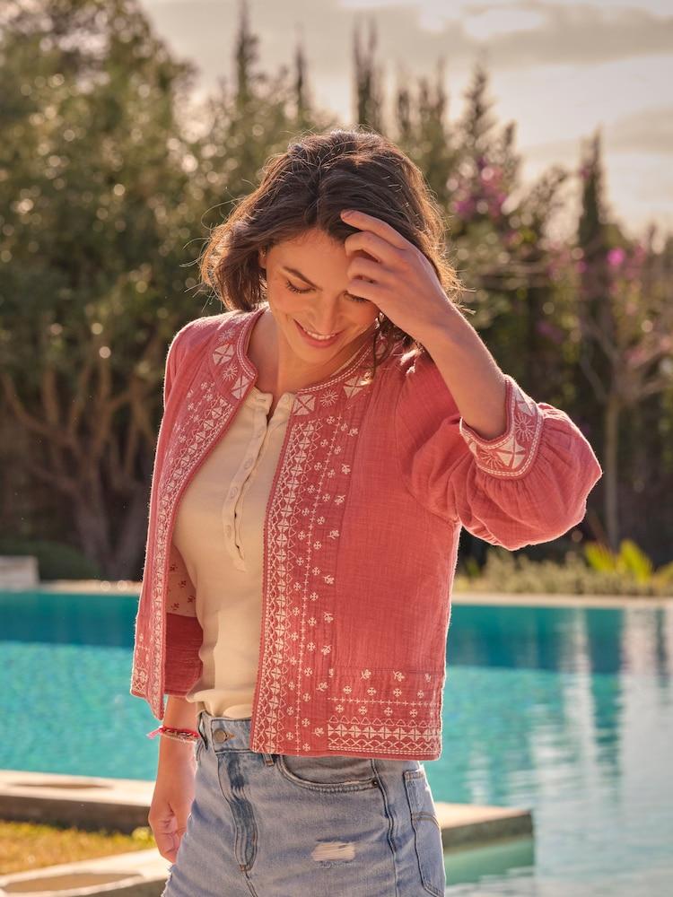 Fat Face Zoe Pink Embroidered Jacket