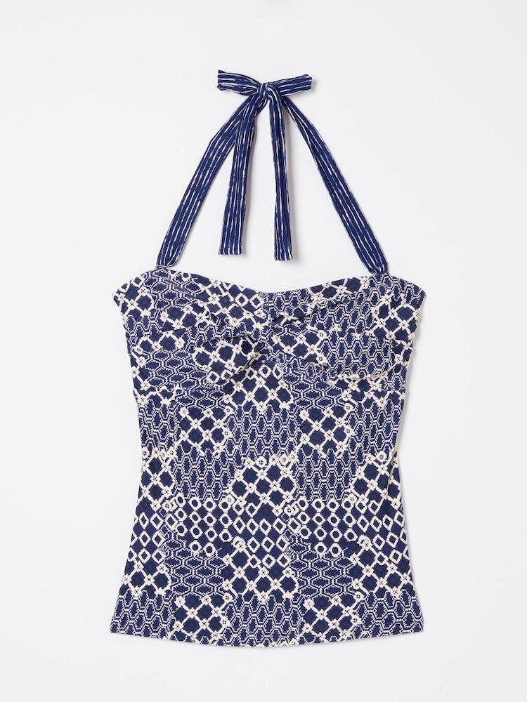 fat face Zuri Blue Patchwork Geo Tankini Top