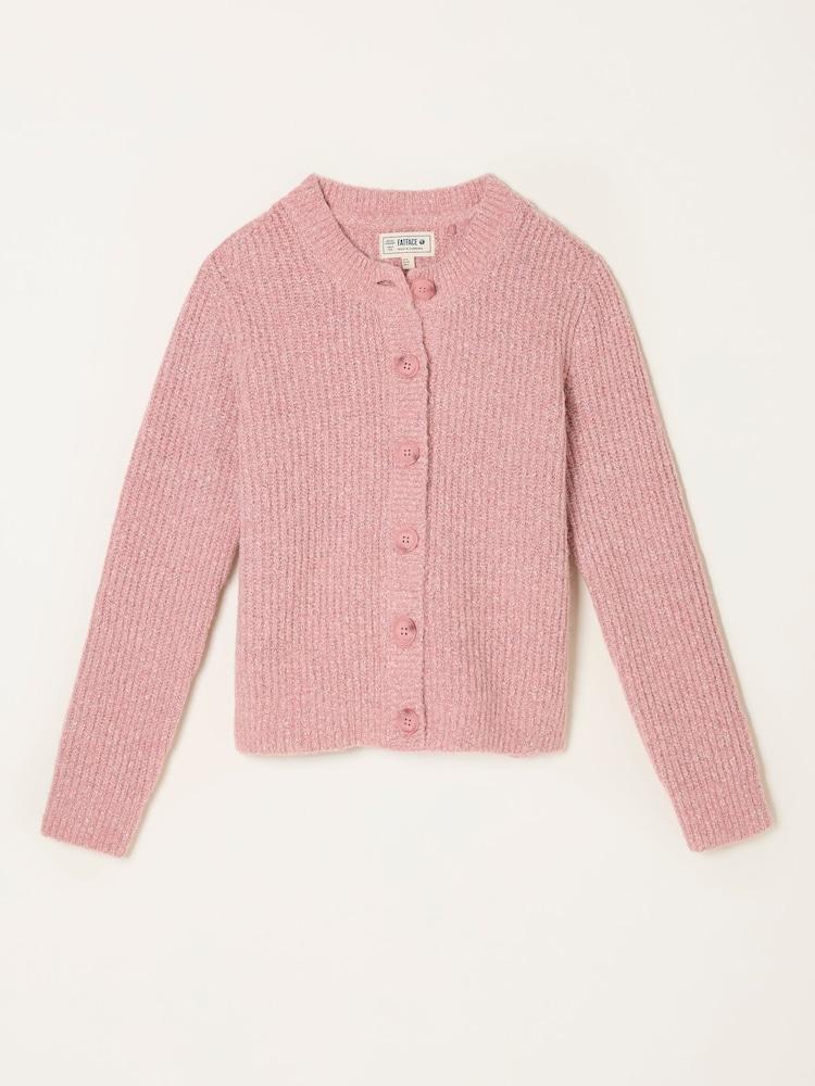 fat face Faye Rose Pink Ribbed Crew Neck Knitted Cardigan