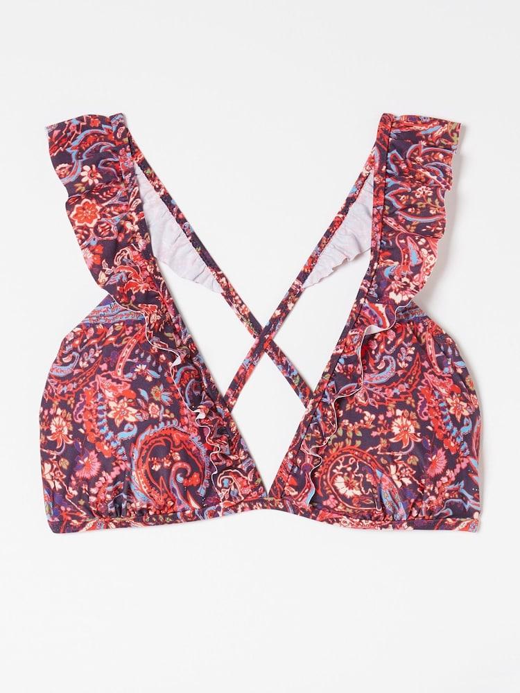 fat face Fia Purple Frill Bright Paisley Bikini Top