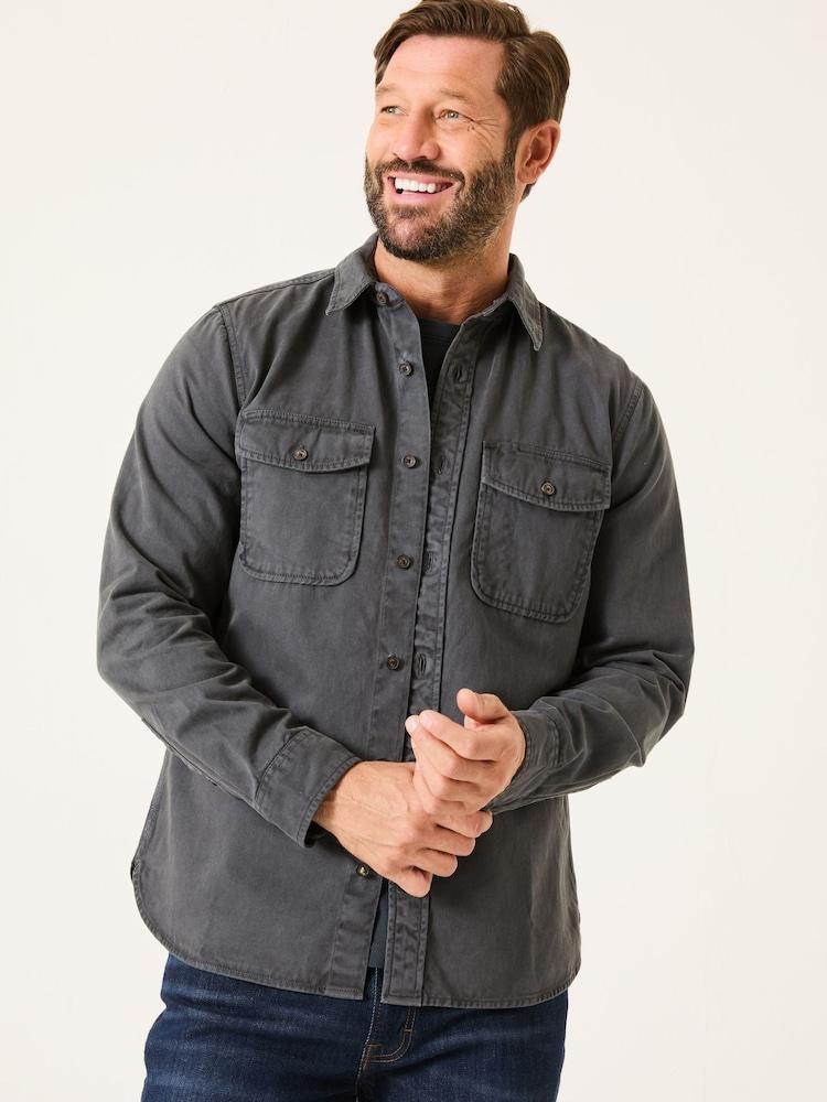 Fat Face Filey Washed Black Long Sleeve Plain Shirt