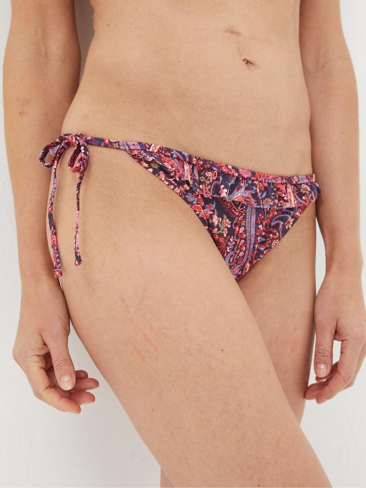 Fat Face Fiona Purple Frill Paisley Tie Side Bikini Bottoms