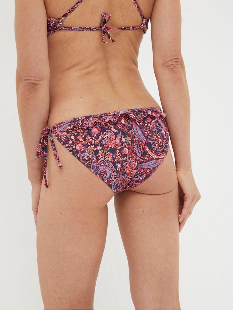 Fat Face Fiona Purple Frill Paisley Tie Side Bikini Bottoms