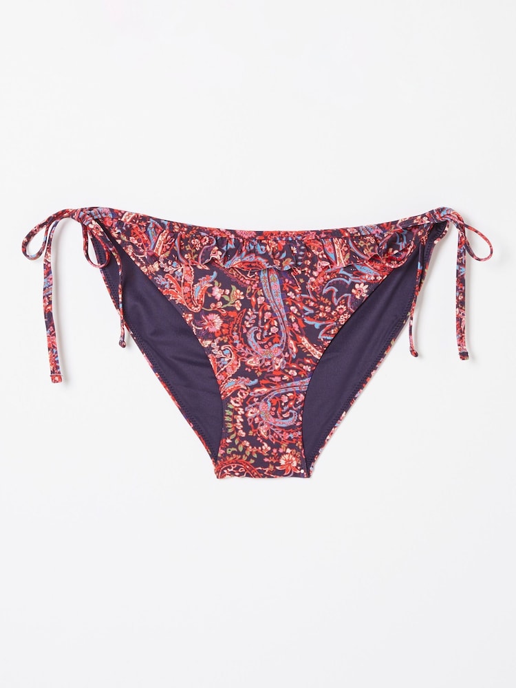 fat face Fiona Purple Frill Paisley Tie Side Bikini Bottoms