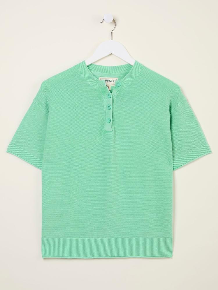 fat face Fleur Light Teal Laundered Knitted Henley Top