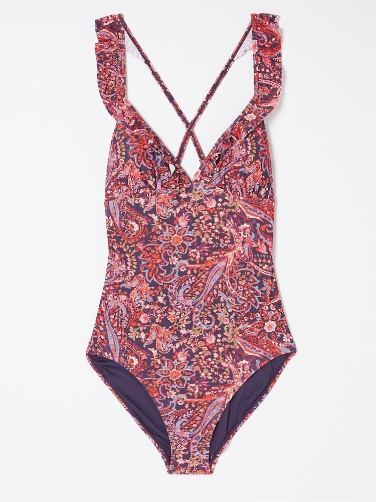 fat face Fleur Purple Frill Bright Paisley Swimsuit