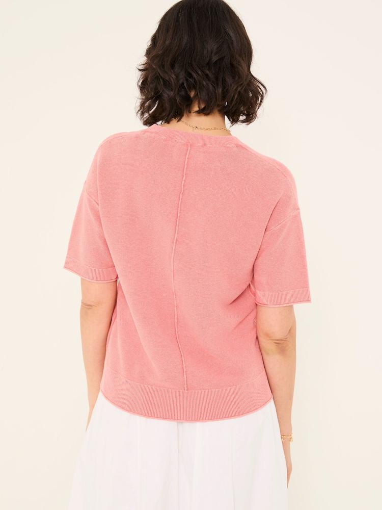 Fat Face Fleur Rose Pink Laundered Knitted Henley Top